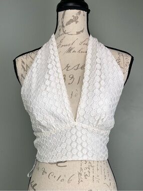 White Lace Halter Crop Top